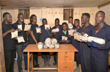 Kirya Abubaker a mushroom farmer in of Kiira-Bulindo-Wakiso