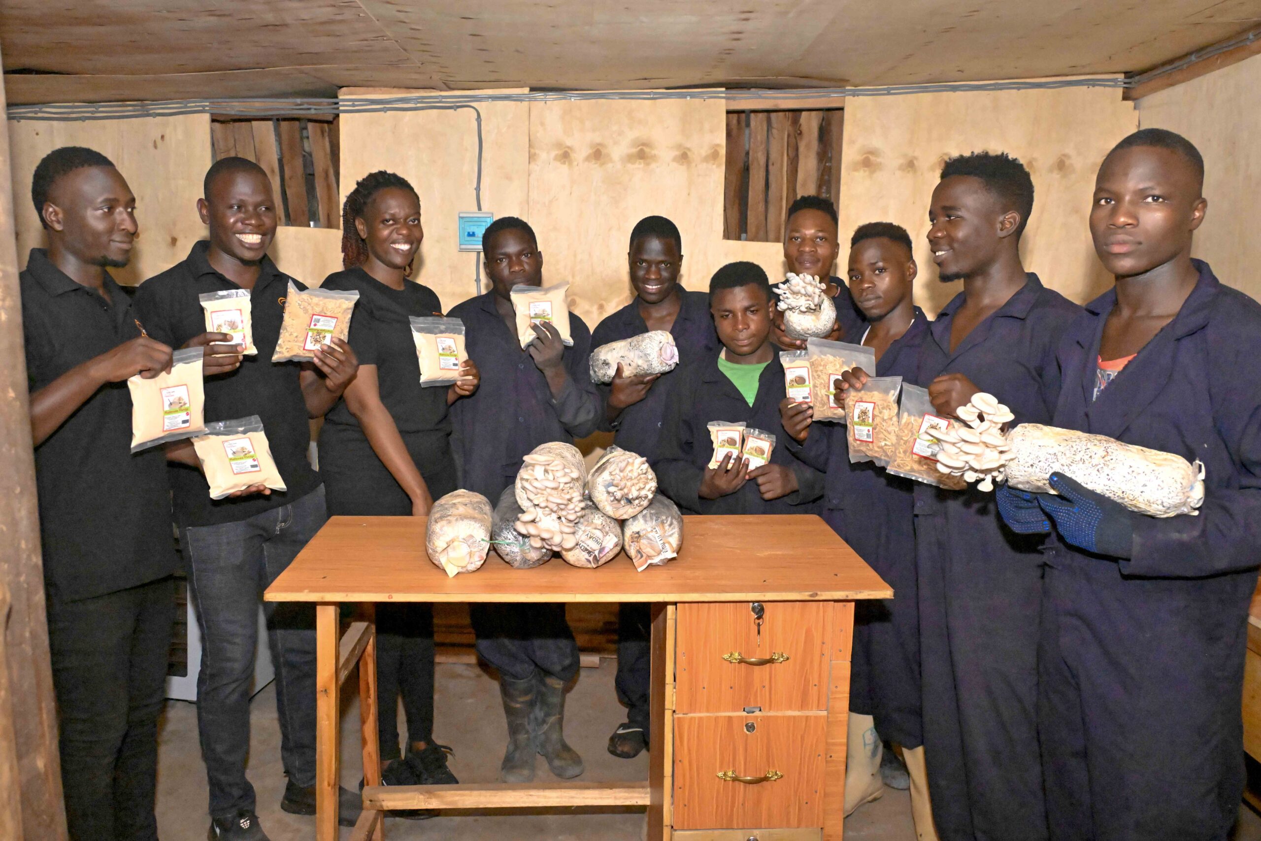 Kirya Abubaker a mushroom farmer in of Kiira-Bulindo-Wakiso