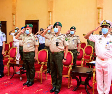 Officers from Bangaladesh National Defence College salute during their meeting with President Museveni at State House Entebbe on Wednesday Sept 11. PPU Photo..