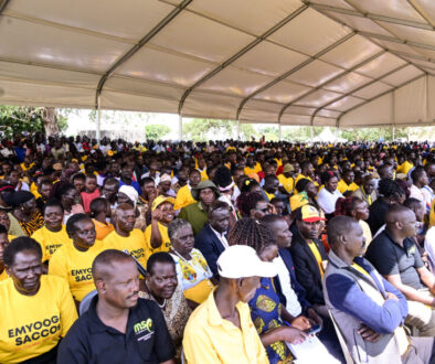 Some of the people who turned up for the PDM rally in Kaberamaido town listening to President Museveni's address on Wednesday. PPU Photo (1)