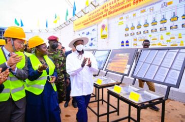 President Museveni is taken on a guided tour of Wagagai Gold Mining project in Busia district shortly after the facility on Saturday. PPU Photo...