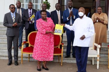THE VICE PRESIDENT JESSICA ALUPO HANDSOVER A CONSULTATION REPORT ON CATTLE COMPENSATION IN TESO SUB-REGION TO H.E YOWERI KAGUTA.