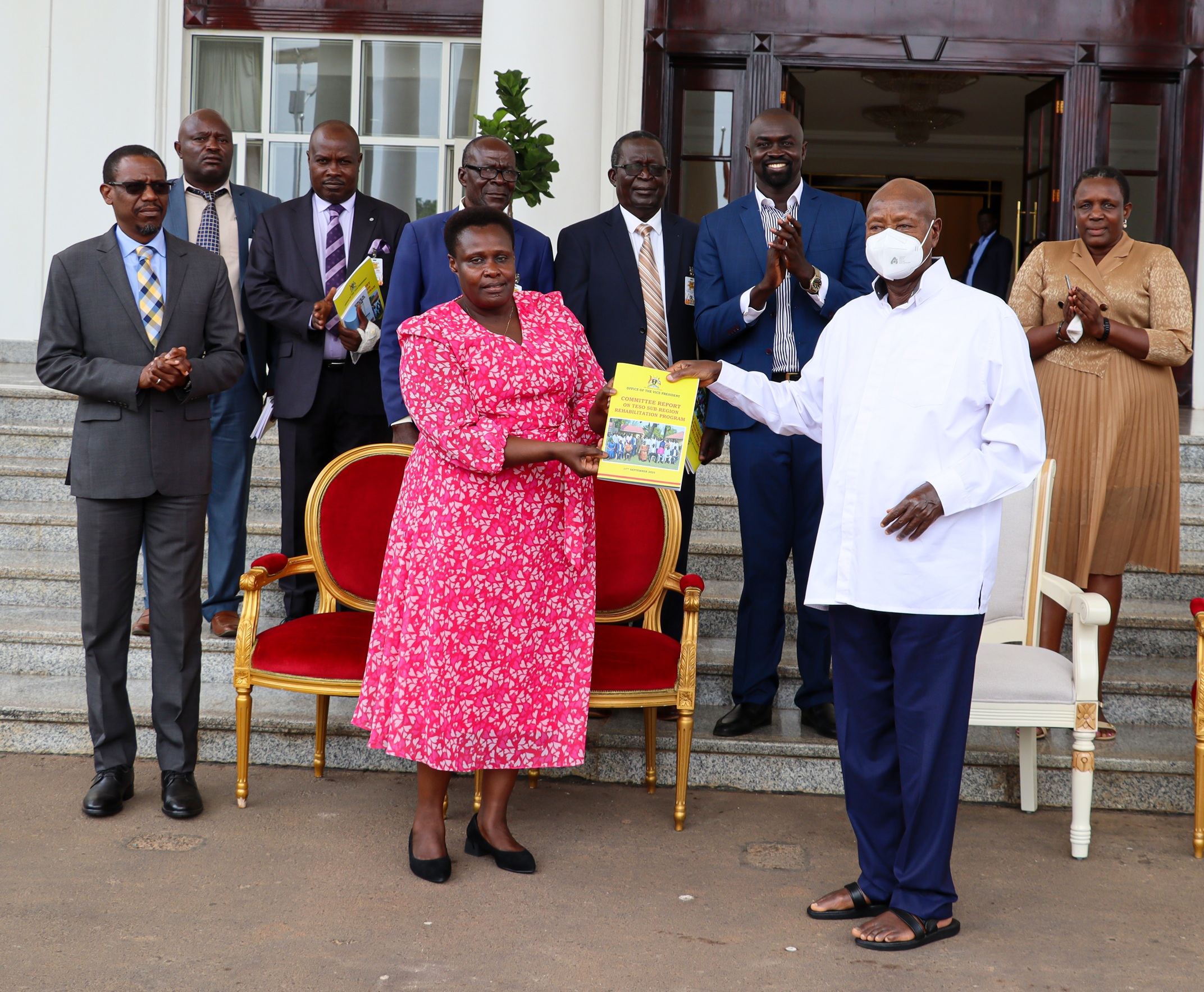THE VICE PRESIDENT JESSICA ALUPO HANDSOVER A CONSULTATION REPORT ON CATTLE COMPENSATION IN TESO SUB-REGION TO H.E YOWERI KAGUTA. THE VICE PRESIDENT JESSICA ALUPO HANDSOVER A CONSULTATION REPORT ON CATTLE COMPENSATION IN TESO SUB-REGION TO H.E YOWERI KAGUTA.