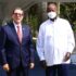 Cuba's Foreign Affairs Minister Bruno Rodriguez poses for a photo with President Museveni on the sidelines of the NAM Ministerial meeting at Speke Resort Munyonyo on Wednesday. PPU Photo