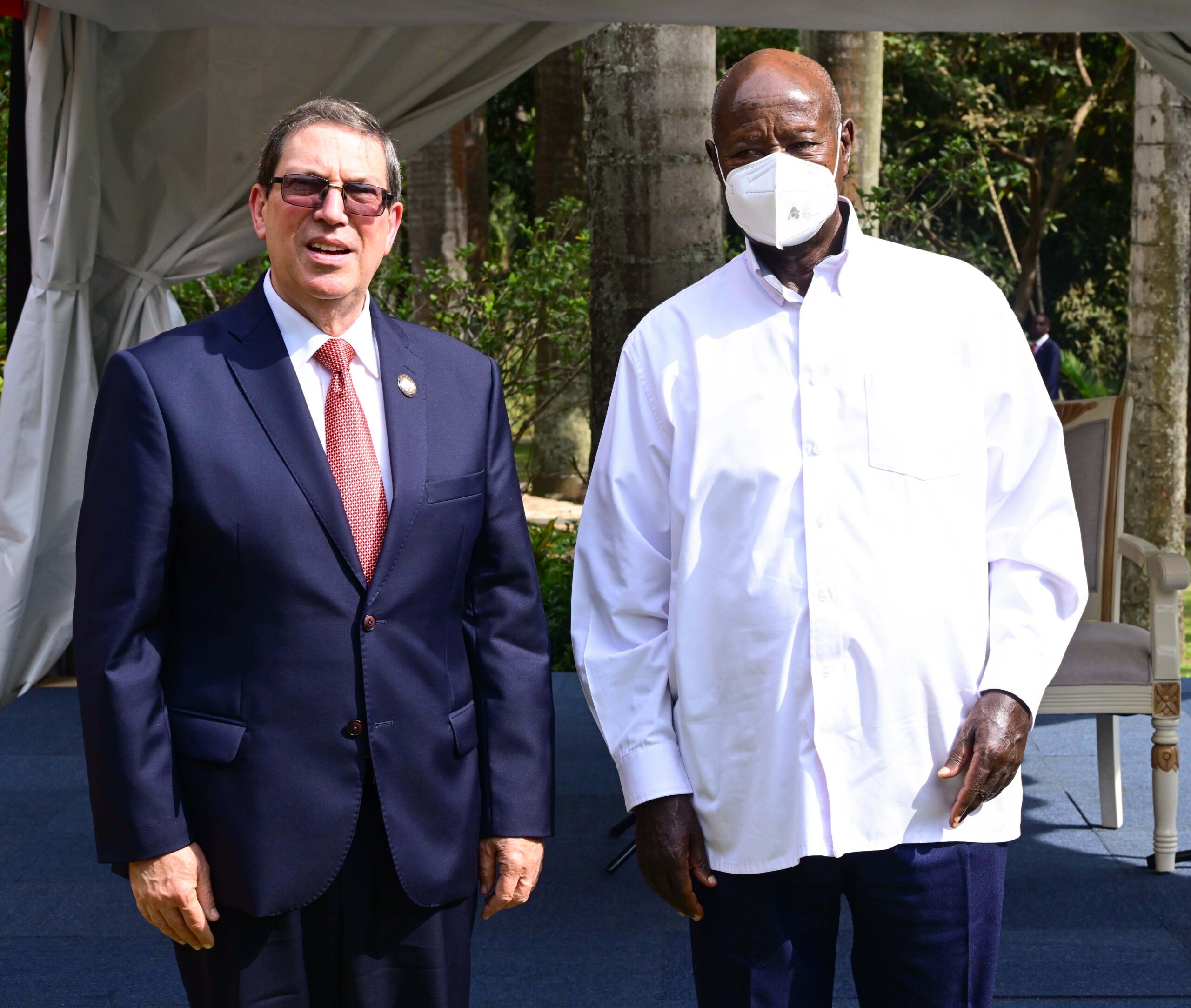 Cuba's Foreign Affairs Minister Bruno Rodriguez poses for a photo with President Museveni on the sidelines of the NAM Ministerial meeting at Speke Resort Munyonyo on Wednesday. PPU Photo Cuba's Foreign Affairs Minister Bruno Rodriguez poses for a photo with President Museveni on the sidelines of the NAM Ministerial meeting at Speke Resort Munyonyo on Wednesday. PPU Photo