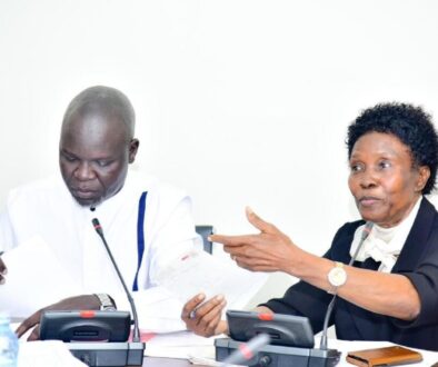 Hon. Rwabushaija (R) and Hon. Ojara Mapenduzi at the joint committees meetiing with Minister Esther Anyakun