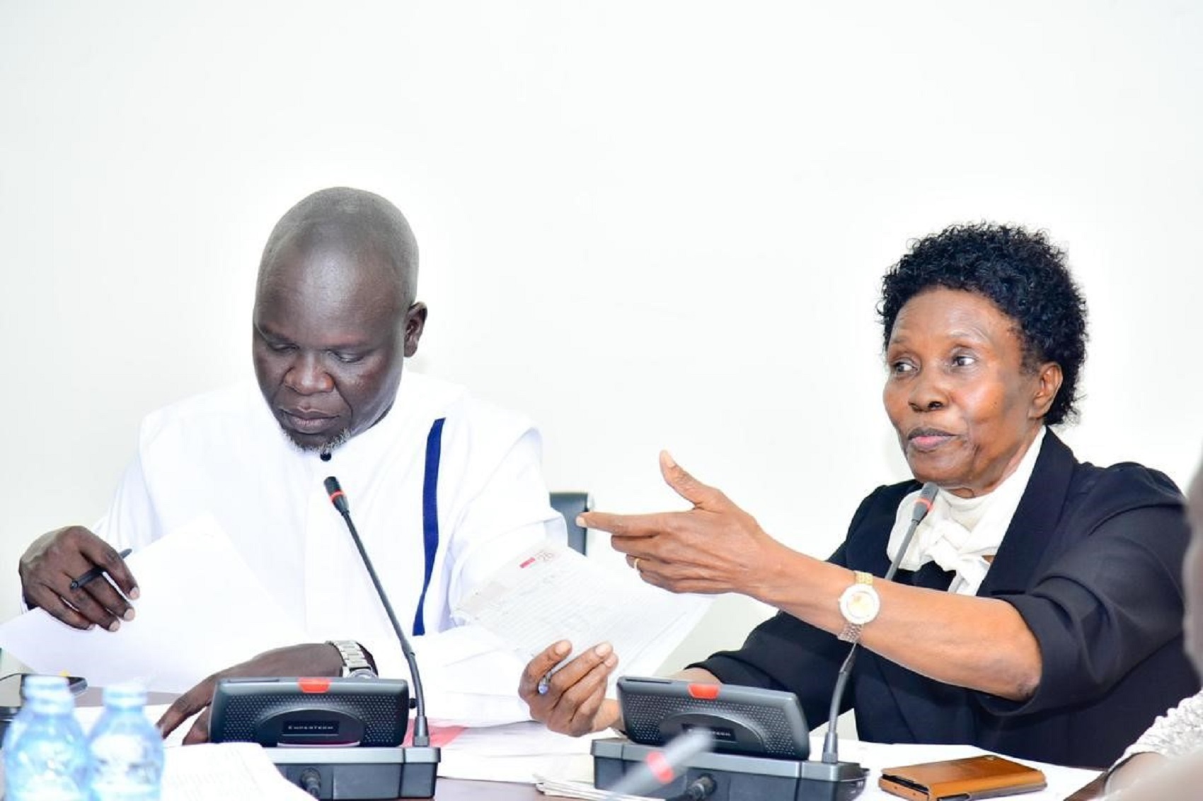 Hon. Rwabushaija (R) and Hon. Ojara Mapenduzi at the joint committees meetiing with Minister Esther Anyakun Hon. Rwabushaija (R) and Hon. Ojara Mapenduzi at the joint committees meetiing with Minister Esther Anyakun