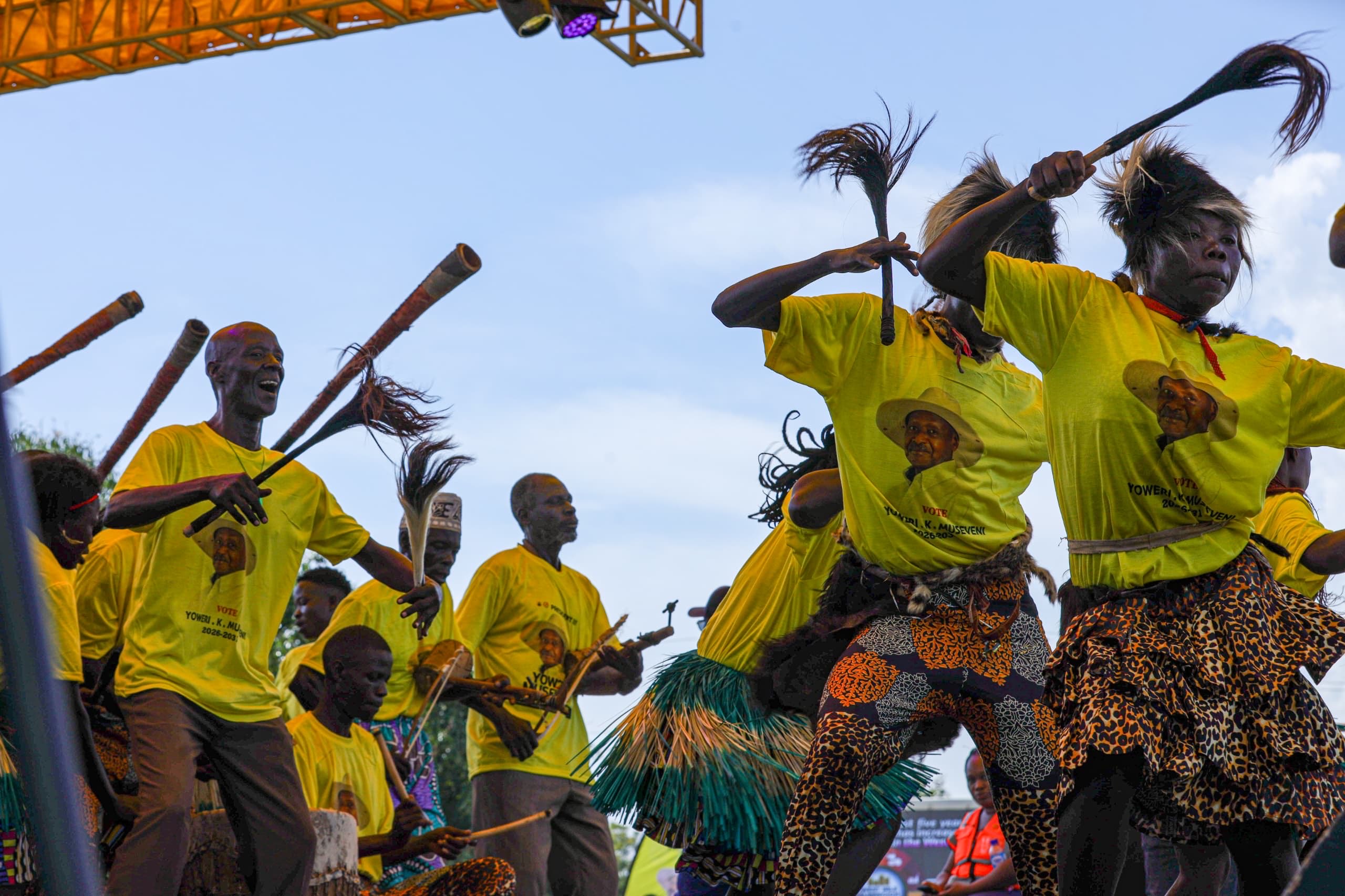 nebbi-dancers Excited Nebbi residents dance during President Yoweri Museveni campaign rally in Nebbe Saturday October 11th 2025. (PPU Photo).