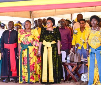From (R) First Deputy Premier Rebecca Kadaga and Ministers Persis Namuganza and Milly Babalanda attending President Museveni's campaign rally in Bulumba, Kaliro on Tuesday. PPU Photo