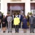 President Museveni (C) poses for a photo with the CDC Director General of Africa Dr. Jean Kaseya (on his R) and his delegation during a meeting at State House Entebe on Friday. PPU Photo