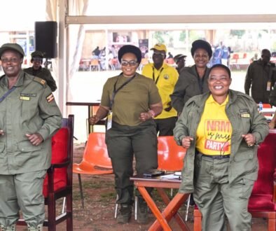 (L-R) Vice President Jesca Alupo, Persis Namuganza and Premier Nabajja and other ministers going through a session of drills during a cabinet retreat at Kyankwanzi on Monday. PPU Photo