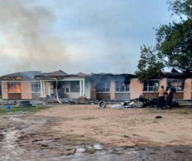 UNHCR-offices-being-set-on-fire-by-the-protesting-refugees-in-Invepi-settlement-in-Terego-district.